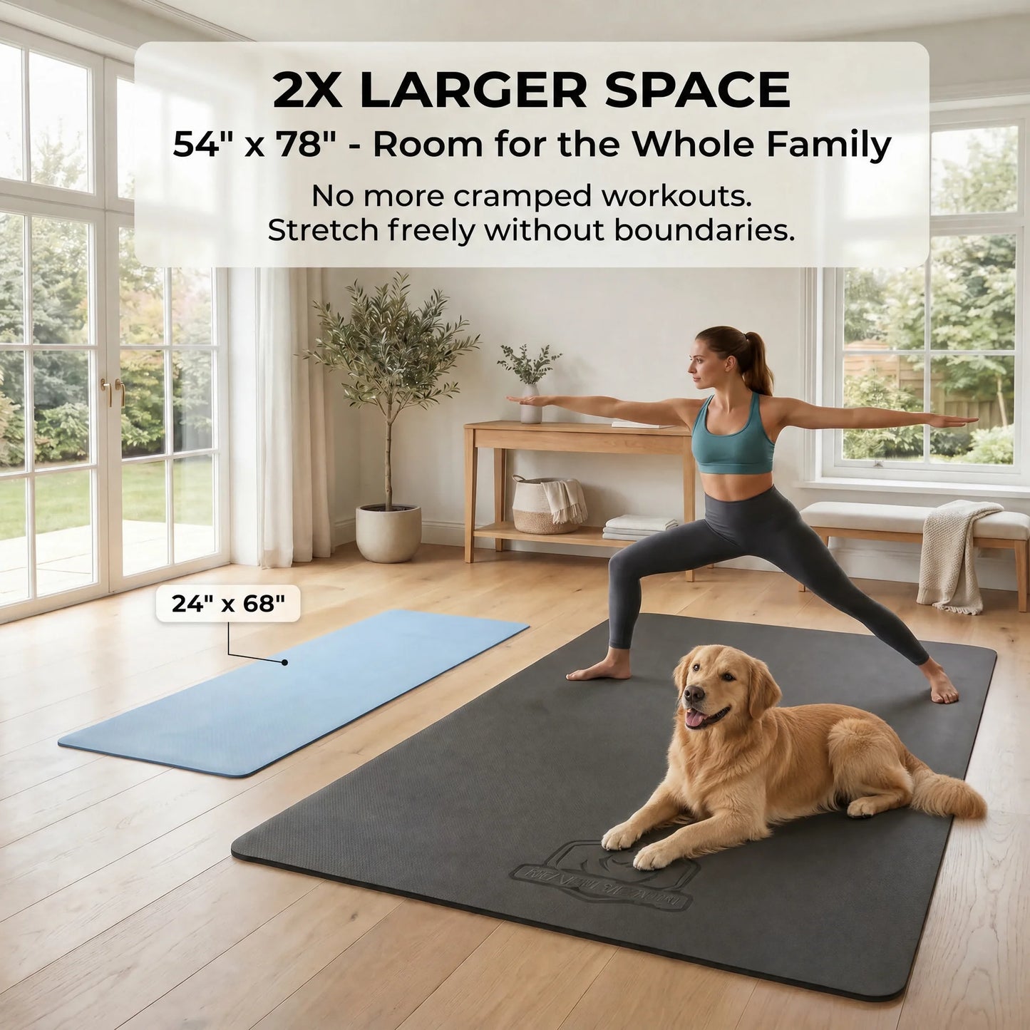 HAPBEAR Extra Large Yoga Mat,48×72 Inch 6mm/8mm Thick TPE Mat,Double-Sided Non-Slip Extra Wide Fitness Mat,Portable Exercise Mat with Storage Bag & Straps for Yoga Pilates Home Gym Full-Body Workouts