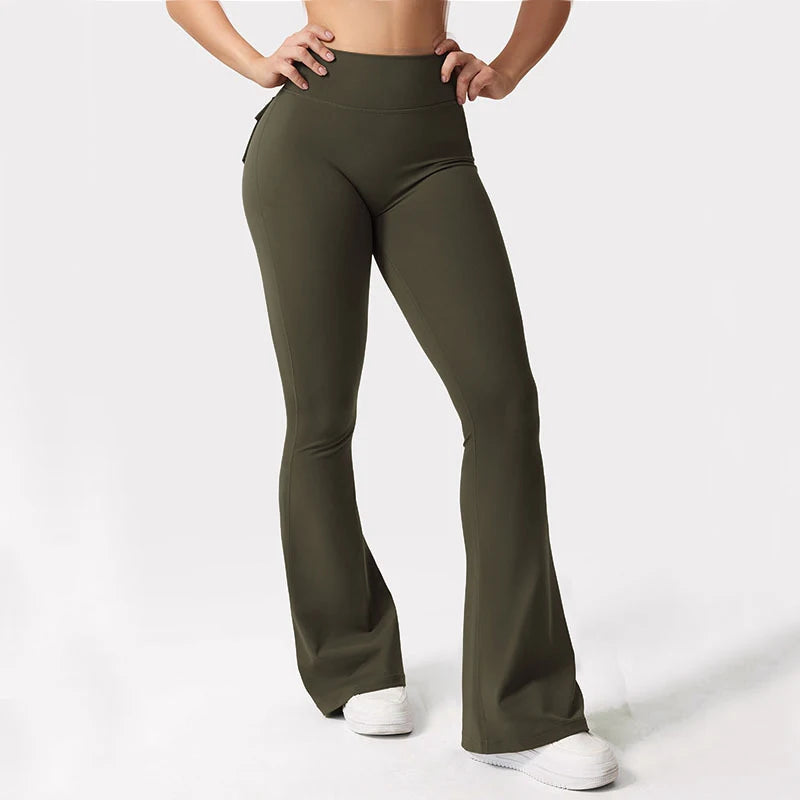 Women's High Waisted Tummy Control Yoga Trousers Wide-Leg With Pockets