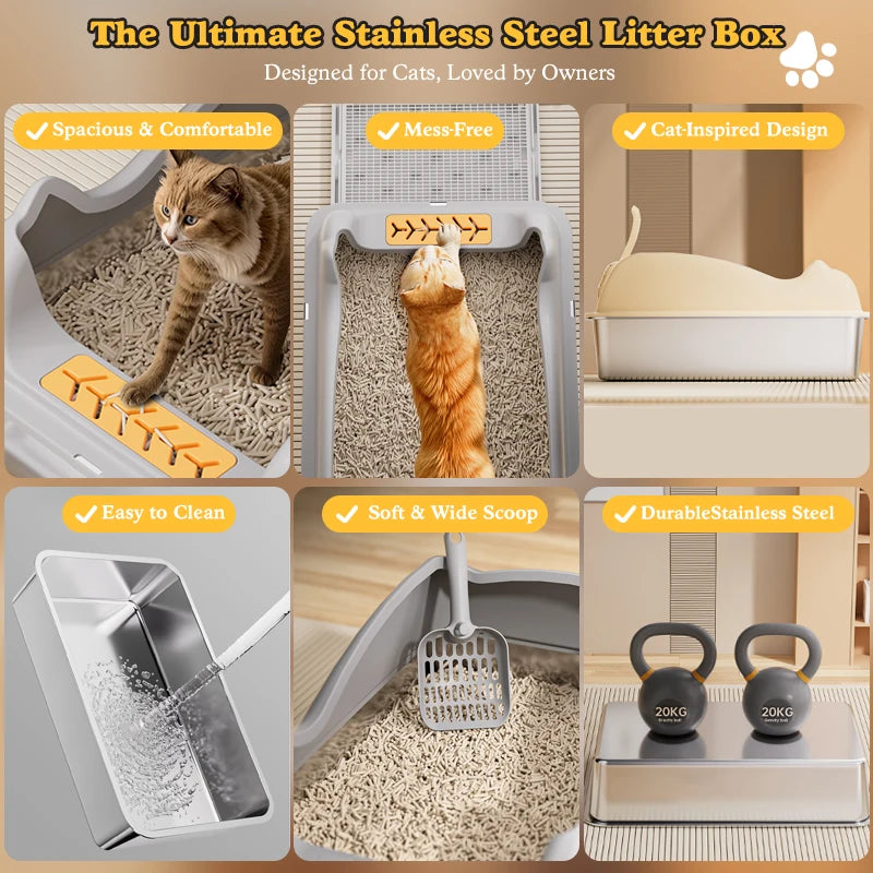 Stainless Steel Cat Litter Box With Lid For Big Cats
