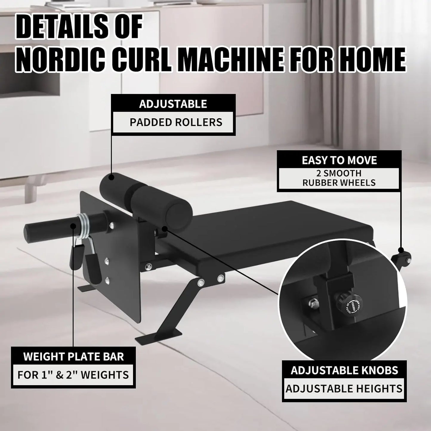 Nordic Hamstring Curl Machine With Height Adjustable Bench Home Gym