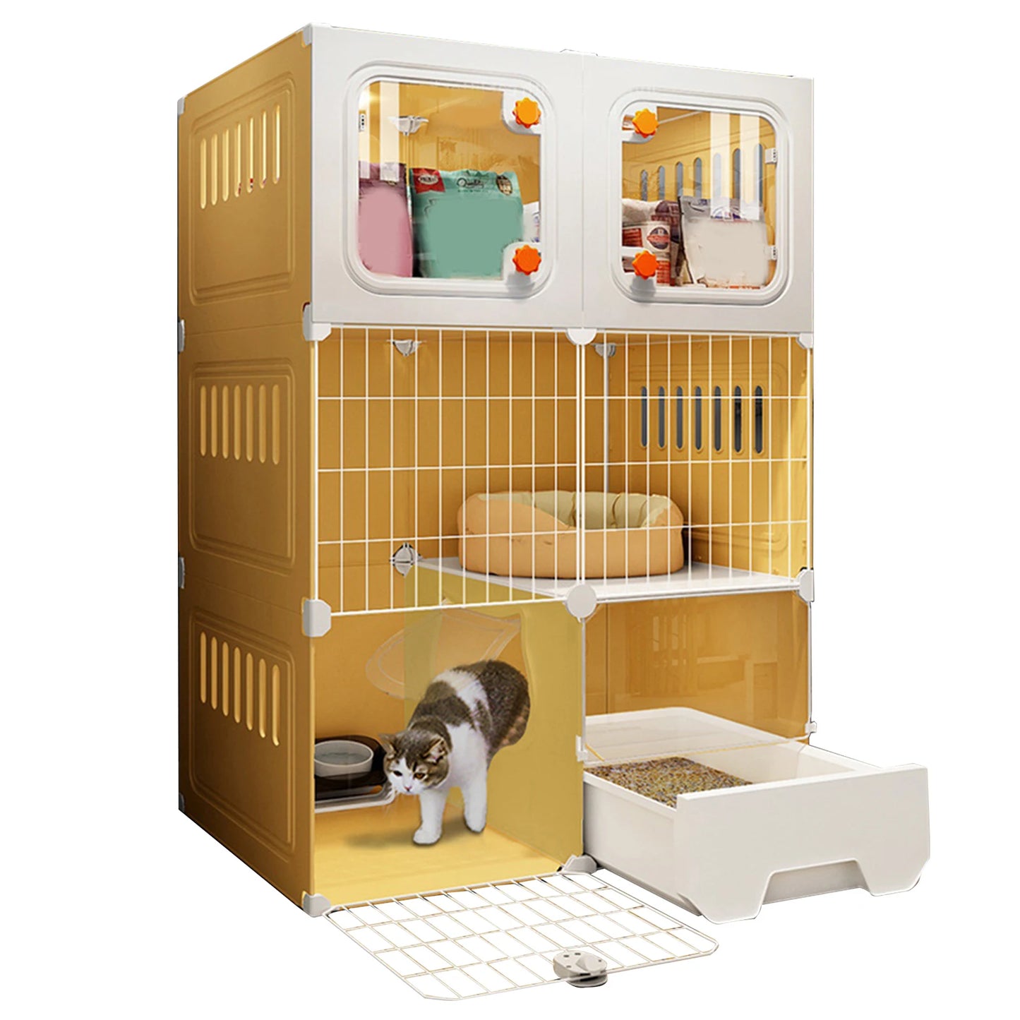 Indoor Metal Wire Cat Cage Enclosure With Storage Cube Bed