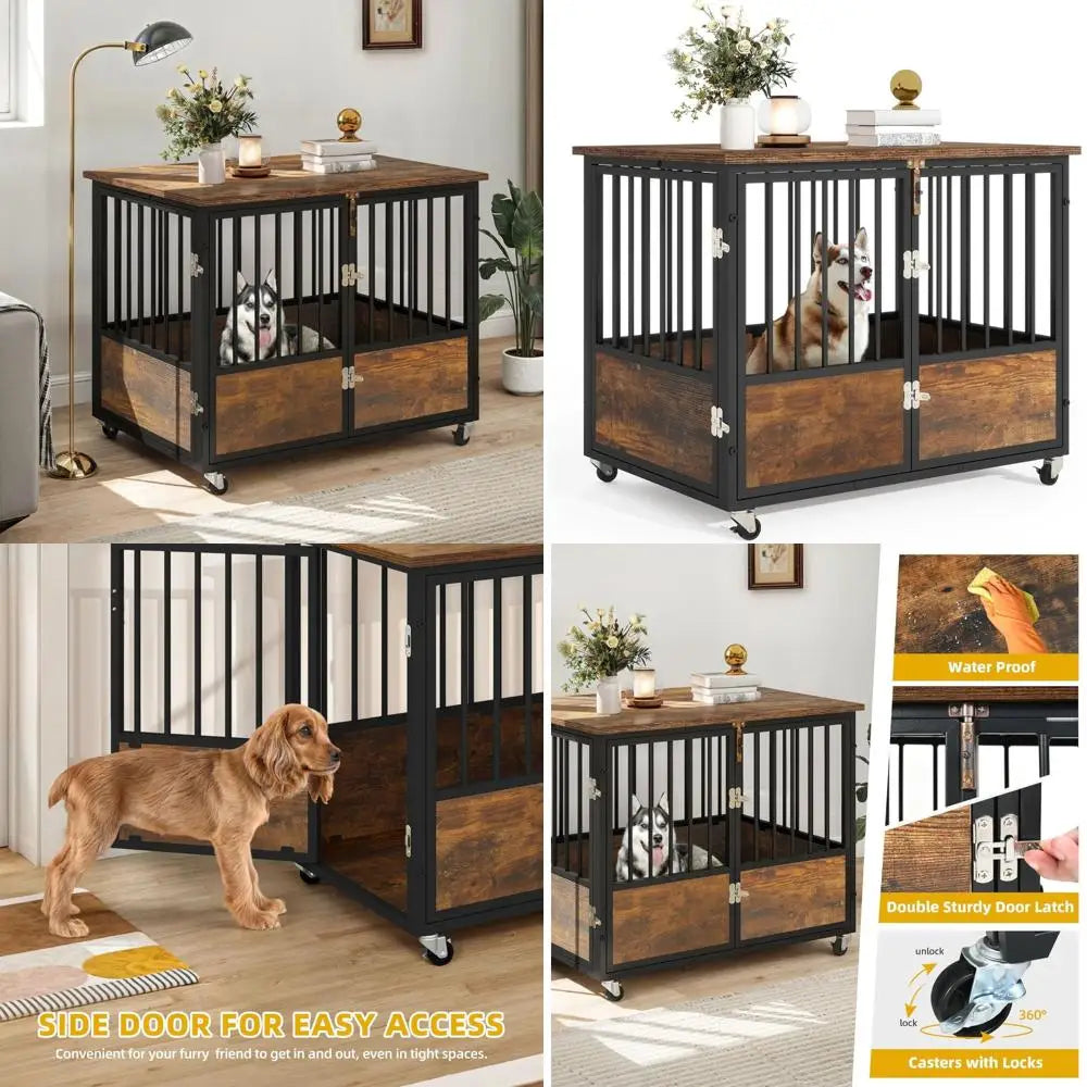 DAFIFY Dog Crate Furniture With Wheels End Table Kennel