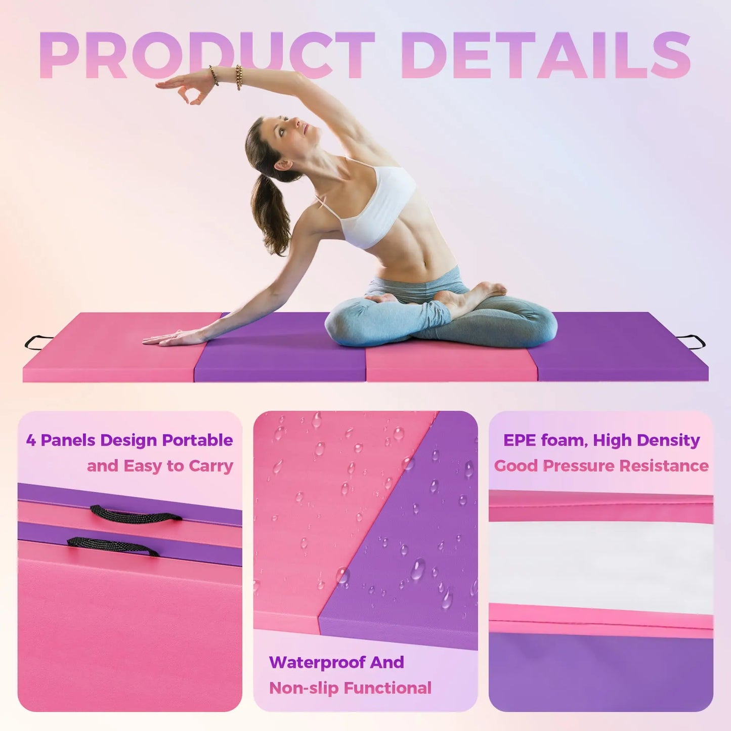 HiMISS Gymnastics Mat Tumbling Mats Home Exercise Thick EPE Foam