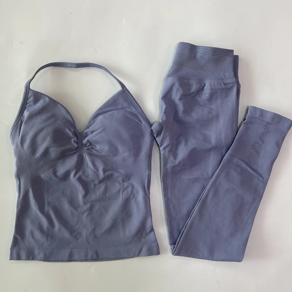 No Logo Seamless Gym Set For Women High Waist Leggings