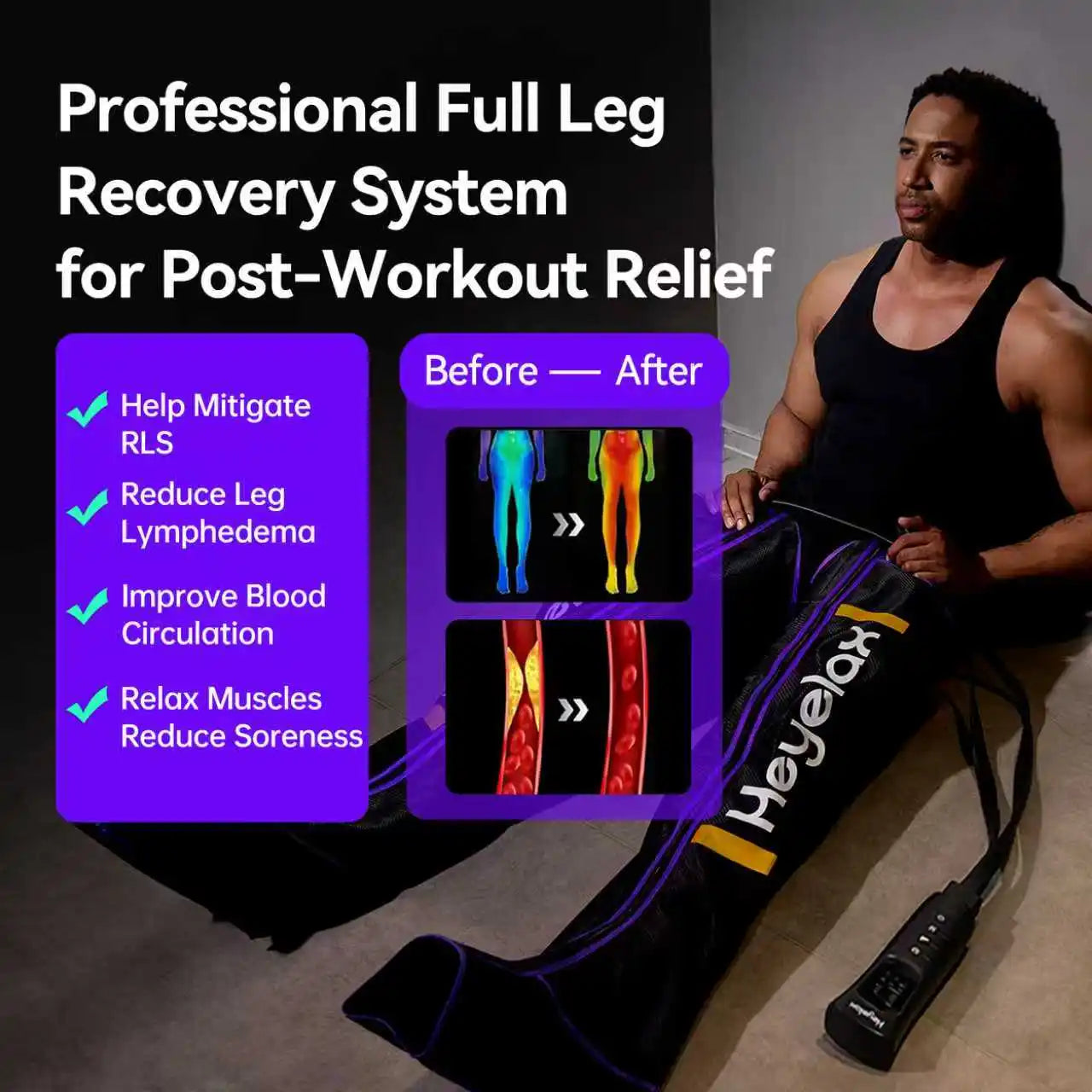 Heyelax Leg Compression Massager With 6 Modes And Intensities