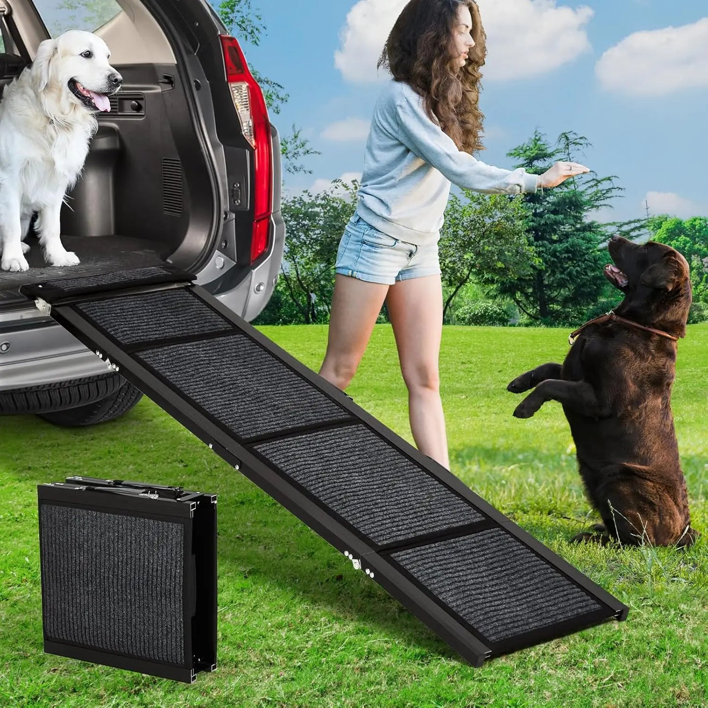 HiMISSD Upgraded Folding Dog Ramp For Cars Non Slip 250LBS