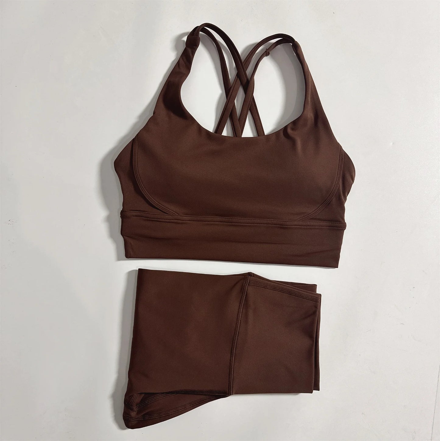 Monochrome Seamless Gym Set With Crossback Sports Bra And Leggings