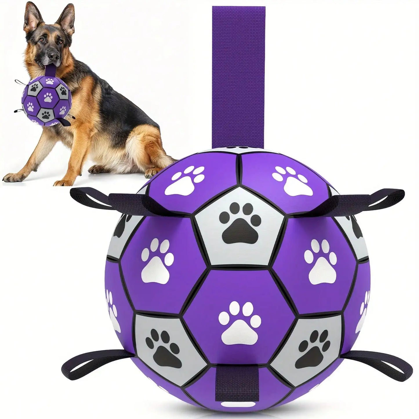 Chew Resistant Dog Ball Toy Soccer With Woven Strap Air Pump
