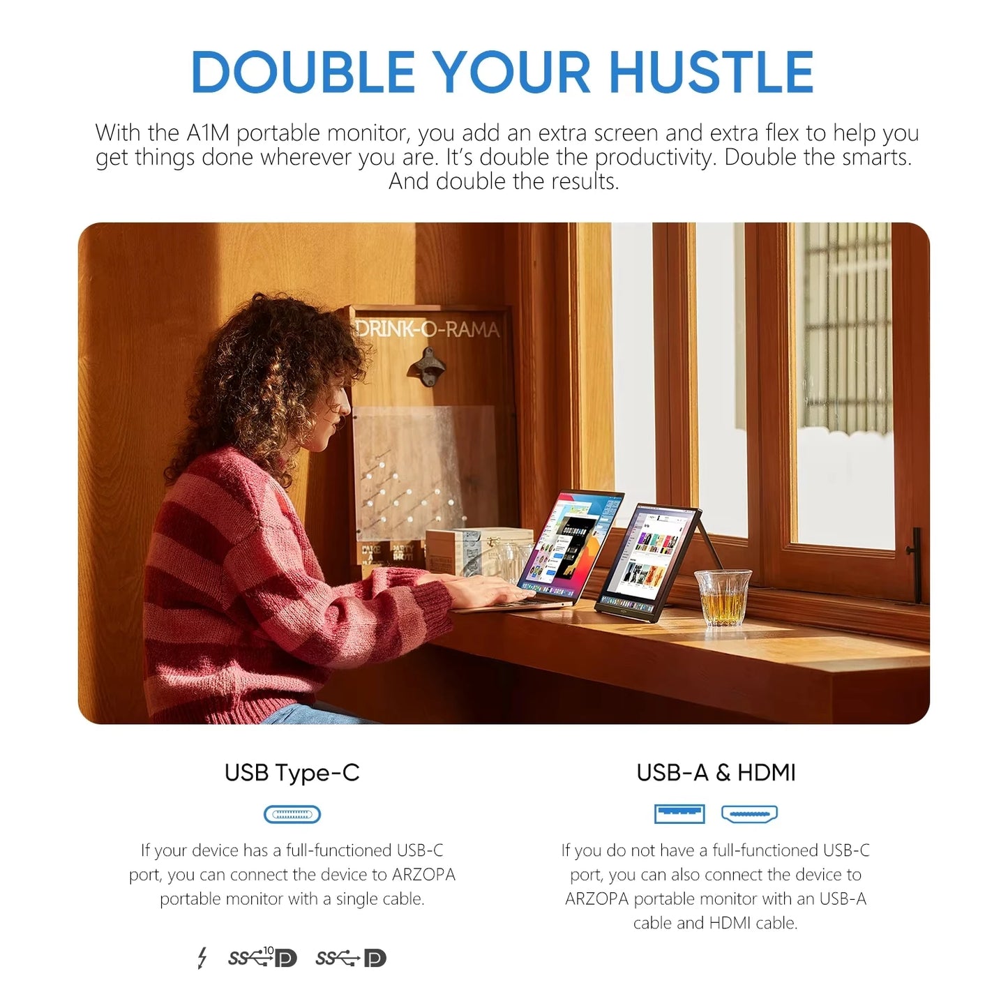 Arzopa Portable Monitor FHD IPS USB-C Mini HDMI Second Screen