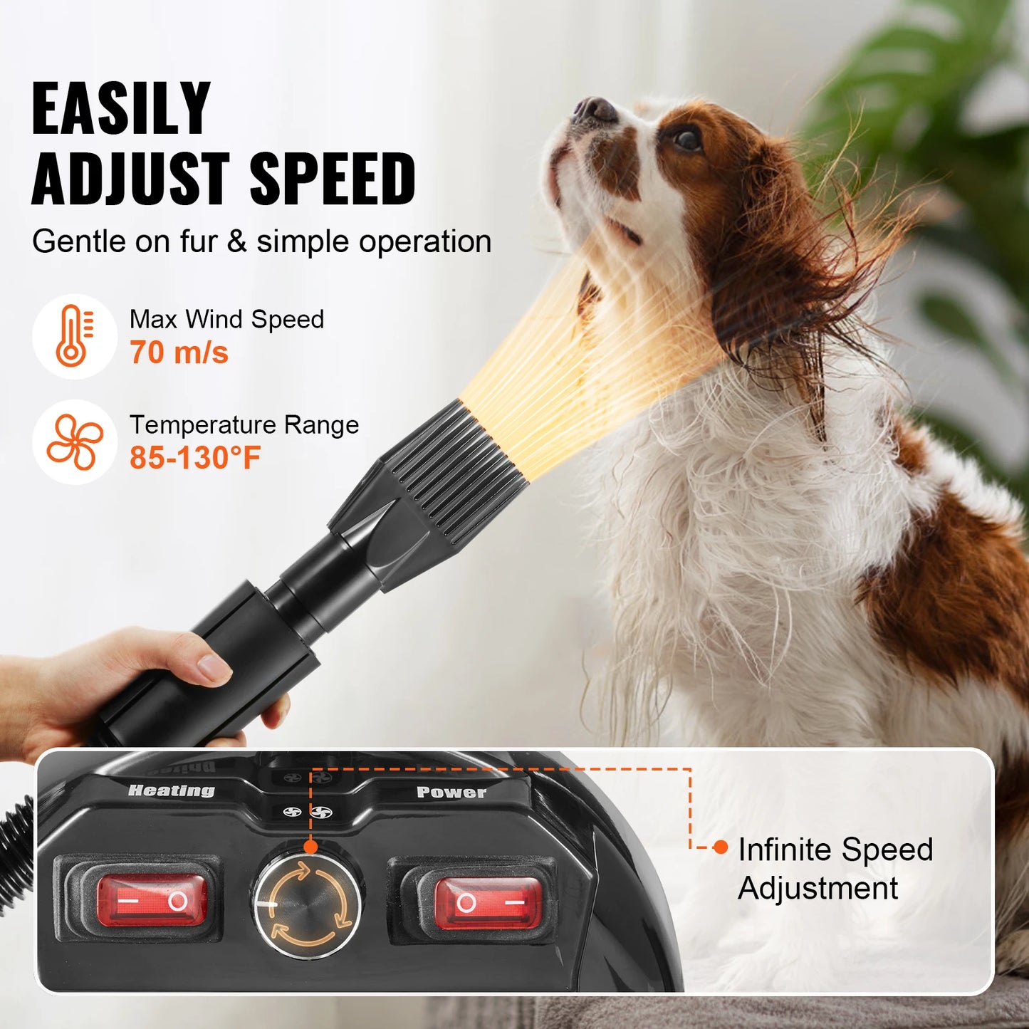 SucceBuy 2000W Dog Blow Dryer With Adjustable Speed Temperature Extendable Hose
