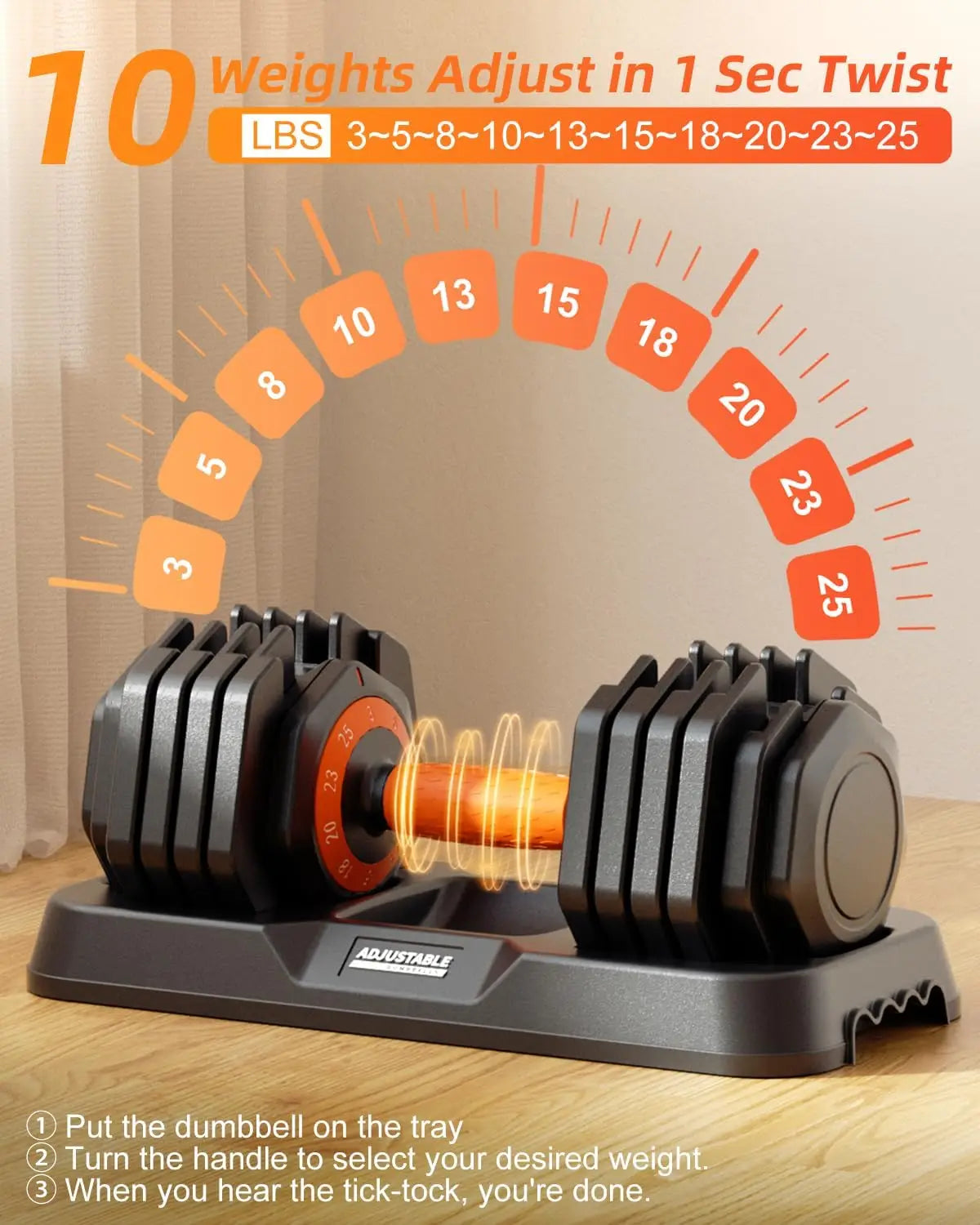 Adjustable Dumbbell Set With Tray For Home Gym Strength Training
