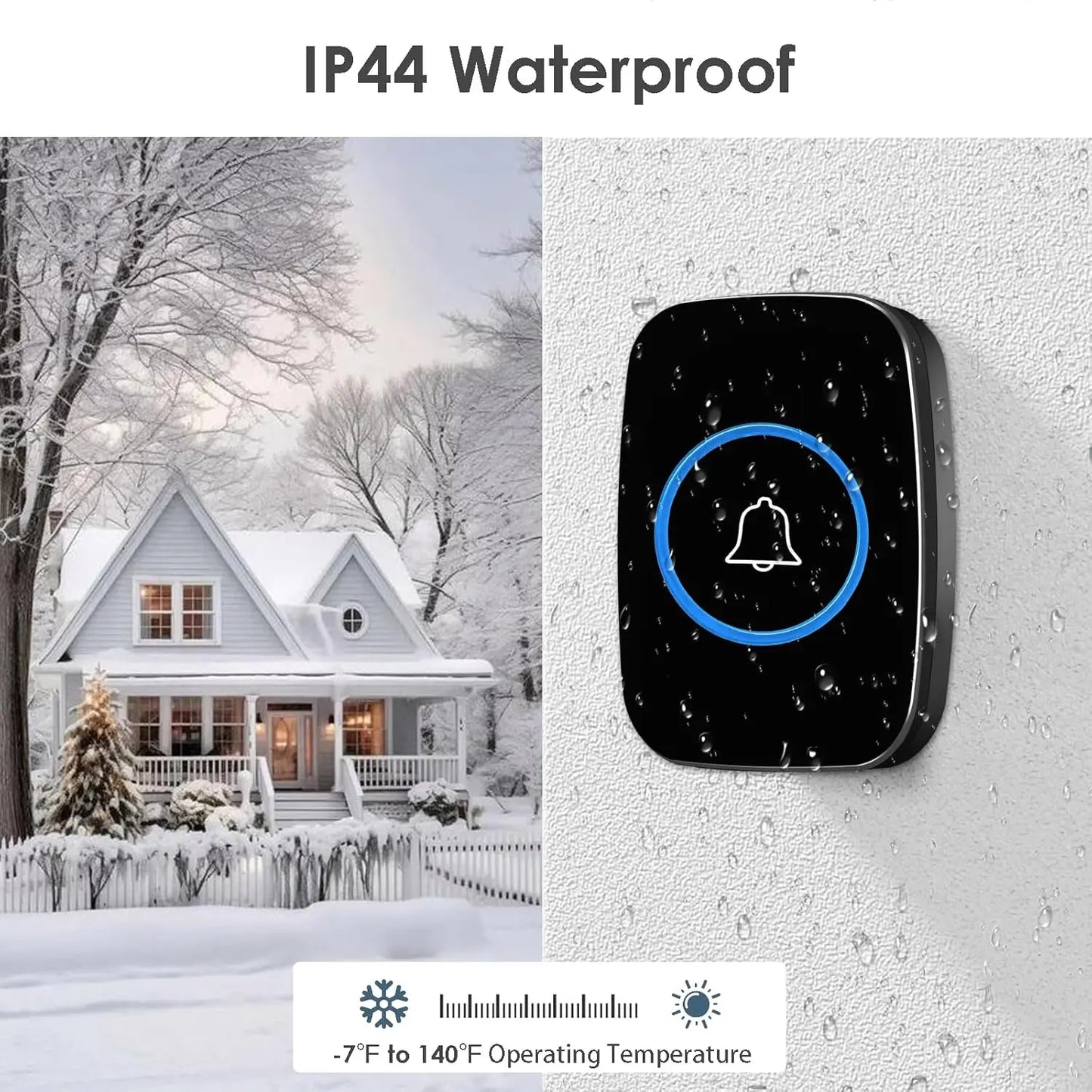 Wireless Doorbell Kit With 1000ft Range, Waterproof, 60 Chimes, LED