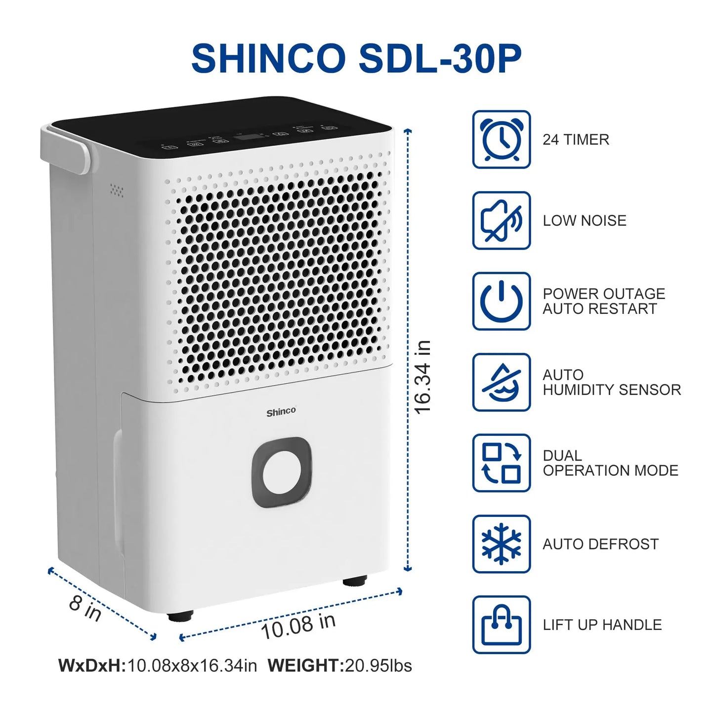 Shinco 30-Pint Basement Dehumidifier With Auto Drainage