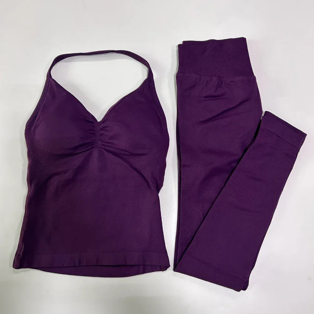No Logo Seamless Gym Set For Women High Waist Leggings