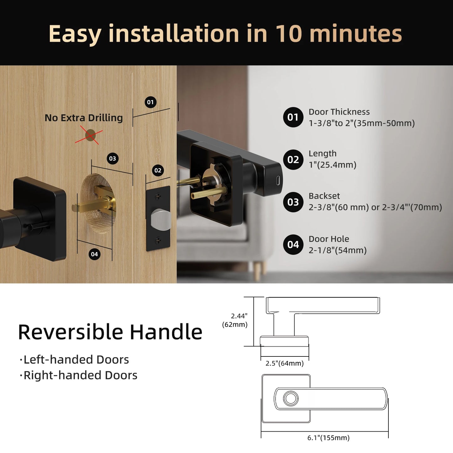Viladepot Smart Lock Fingerprint Door Lock With App Control