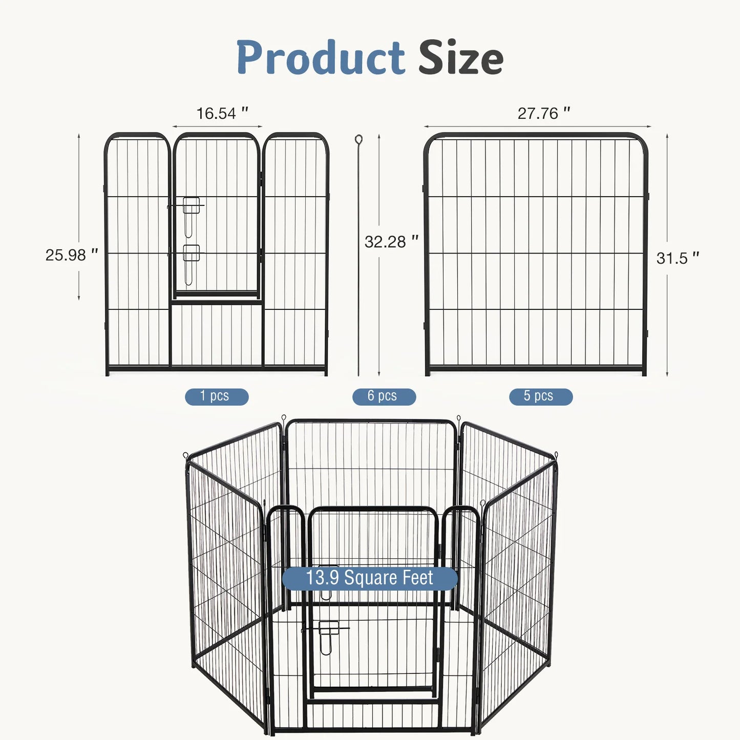 JHK Six Panel Foldable Metal Dog Playpen For Outdoor Use