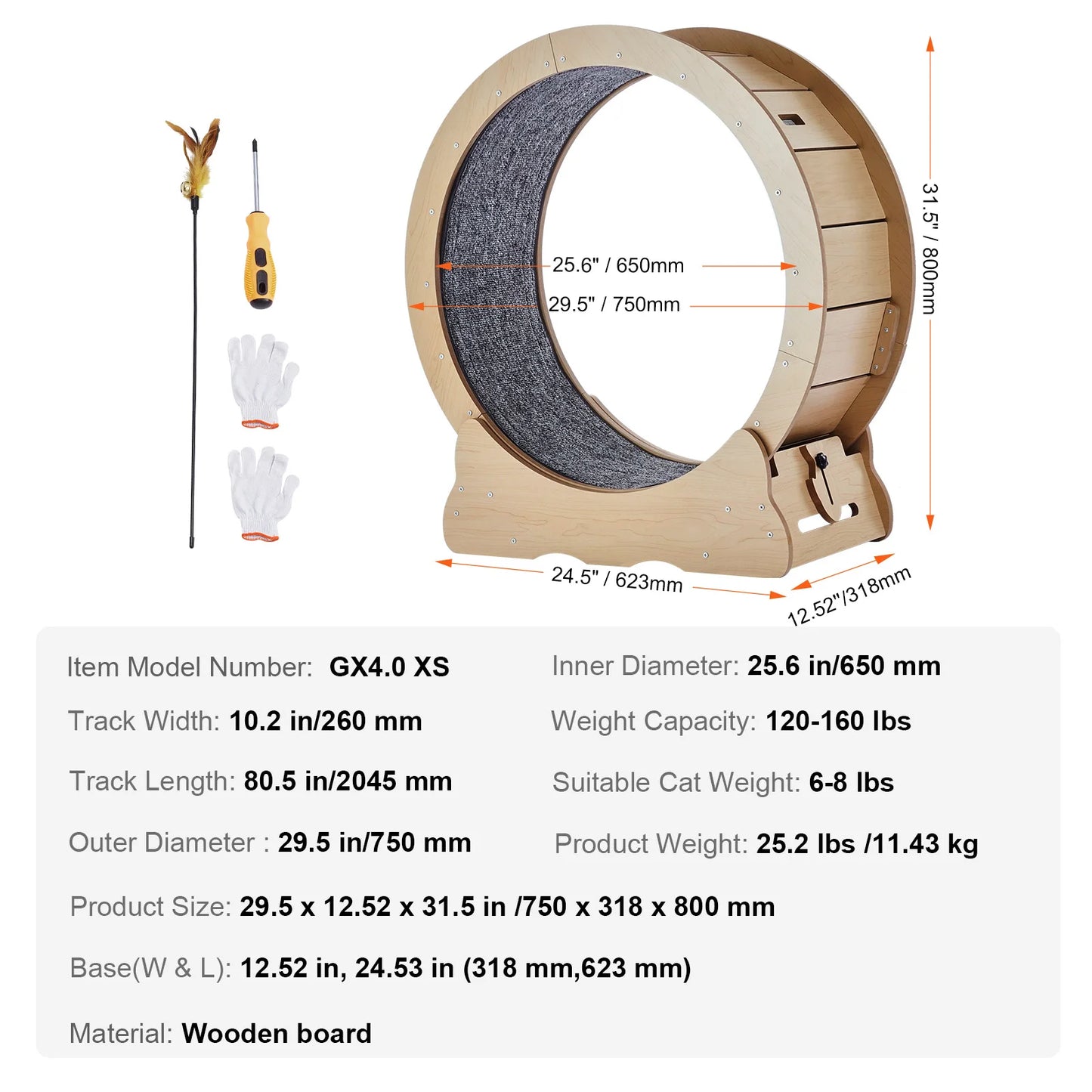SucceBuy Wooden Cat Exercise Wheel Indoor Running Teaser With Detachable Carpet