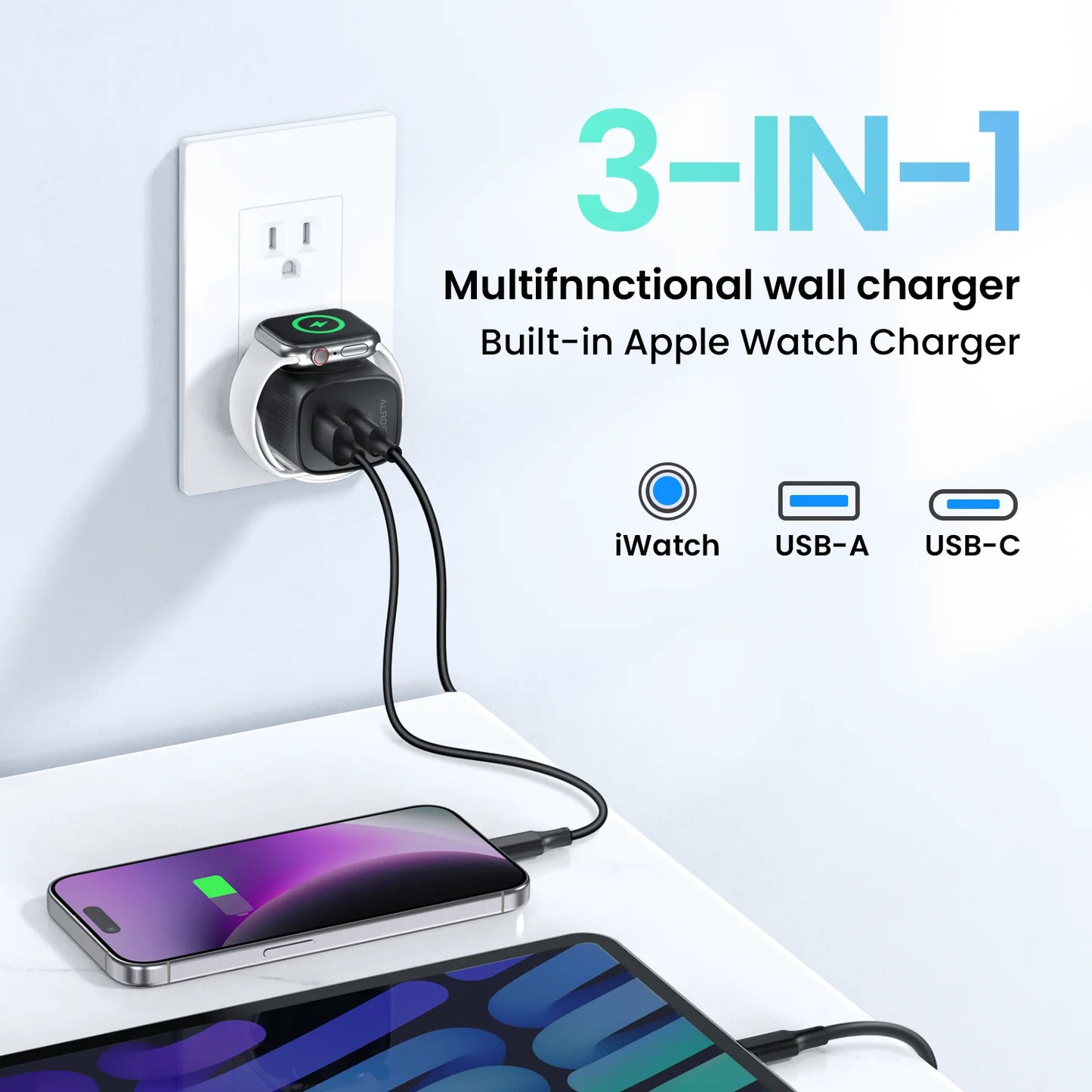 Topadre 3-In-1 USB-C Wall Charger For Apple Watch iPhone iPad