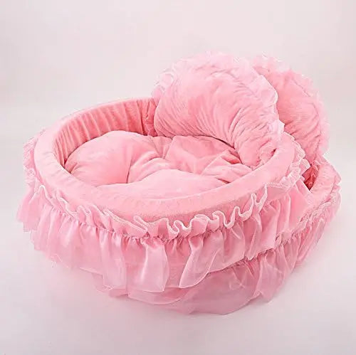 Cute Princess Pet Bed Bow Tie Lace Cat Sofa and Dog Cushion