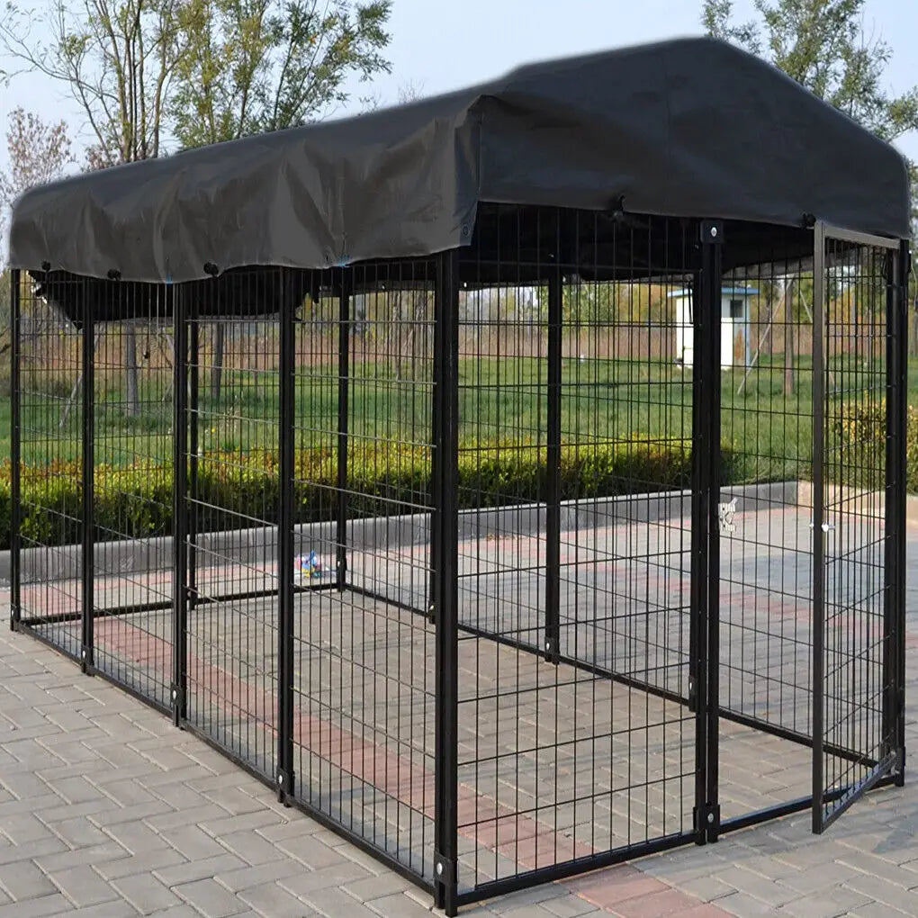 Outdoor Dog Kennel With Waterproof Cover And Welded Wire Frame