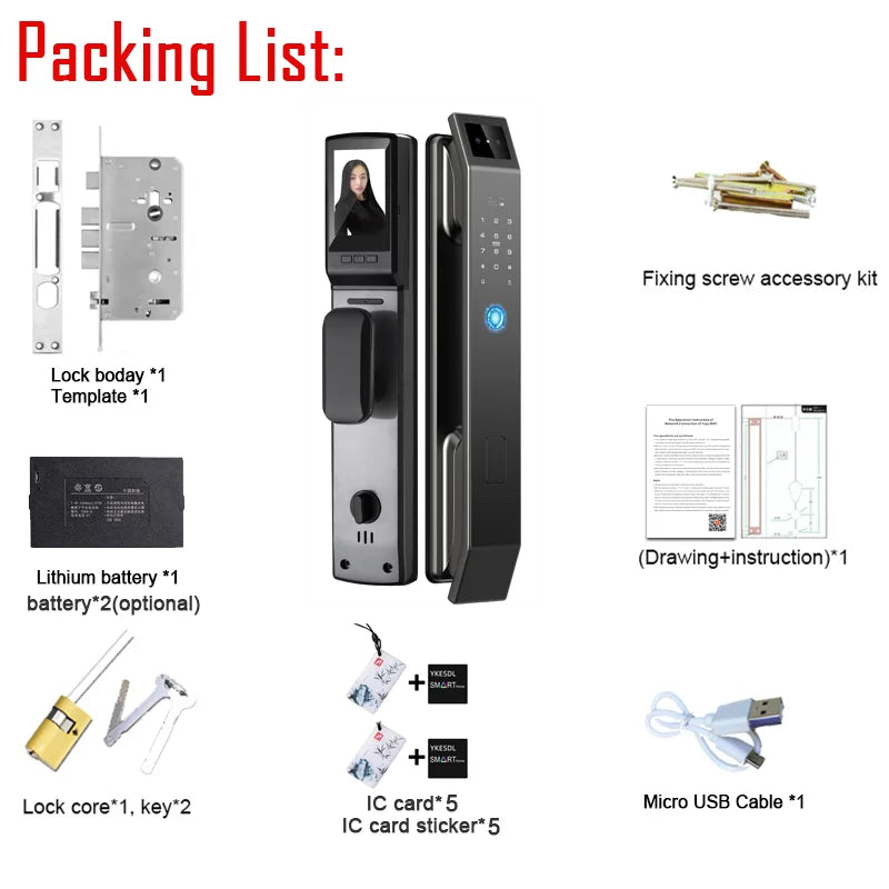 YKESDLC 3D Face Recognition Keyless Digital Door Lock With Camera Fingerprint