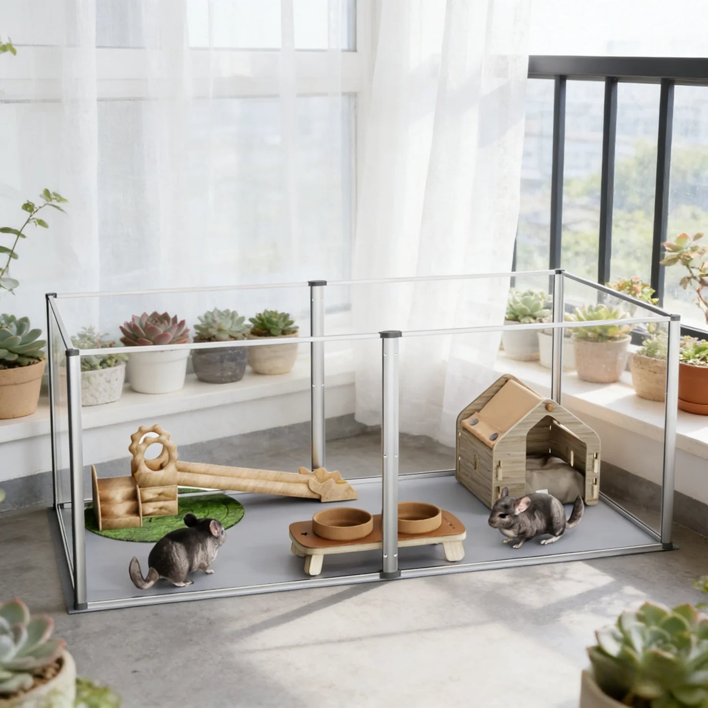 NONECN Clear Acrylic Hamster Play Pen 6 Panels Enclosure