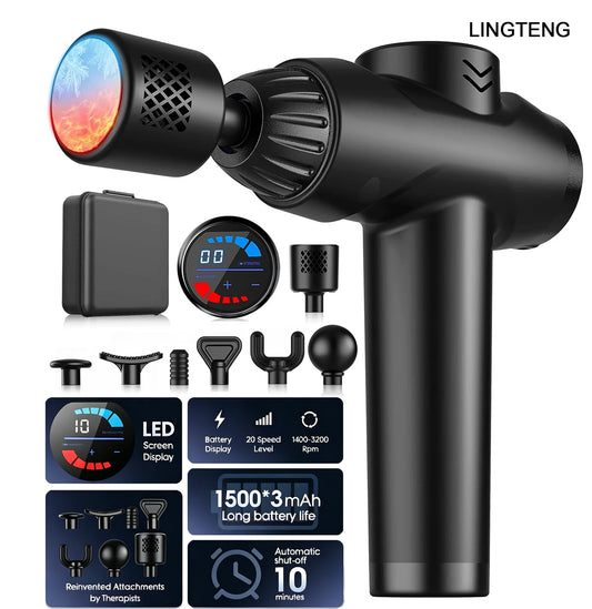 LINGTENG EM9 Massage Gun Back Neck 7 Heads Hot Cold