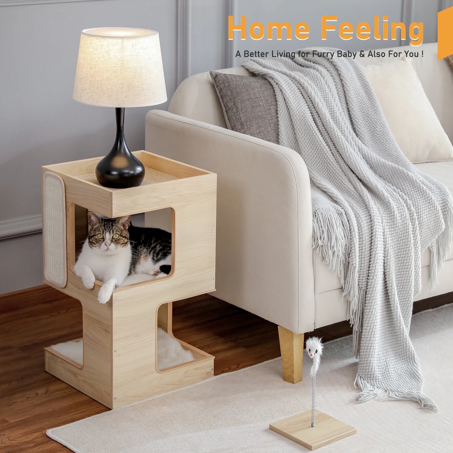 PAWZ Road Wood Cat Condo House With Scratching Pad Included