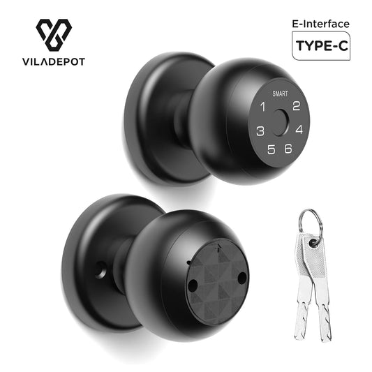 Viladepot Smart Lock Fingerprint, Passcode, App Control, Type-C Emergency Power, Indoor Door Lock