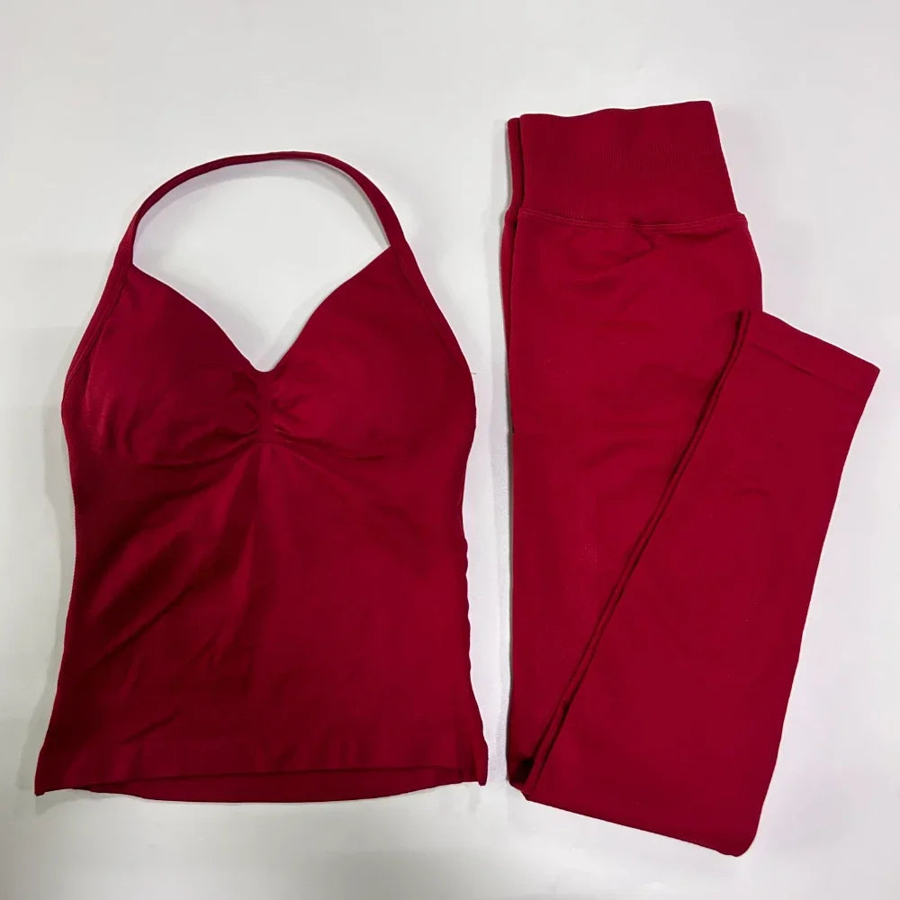 No Logo Seamless Gym Set For Women High Waist Leggings