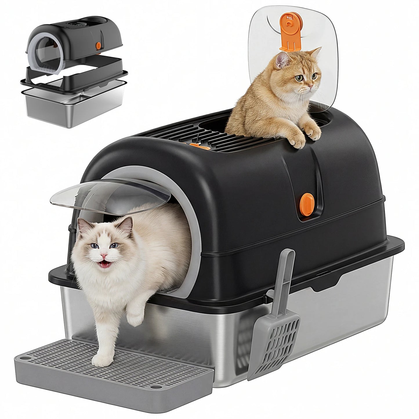 Stainless Steel Cat Litter Box Fully Enclosed With Mat