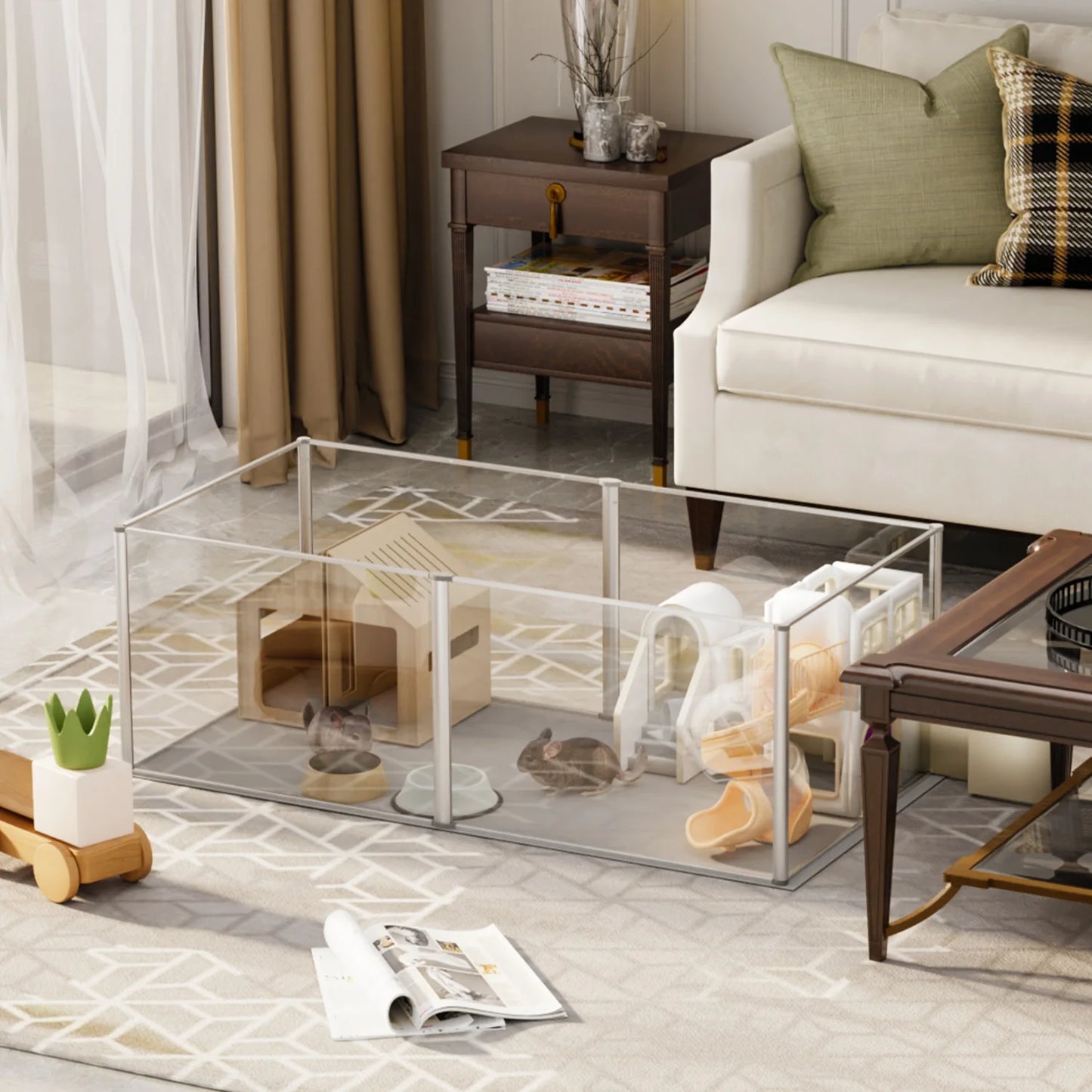 NONECN Clear Acrylic Hamster Play Pen 6 Panels Enclosure