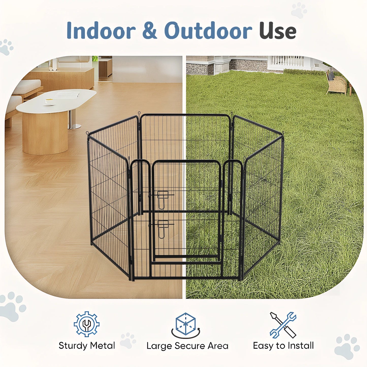 JHK Six Panel Foldable Metal Dog Playpen For Outdoor Use