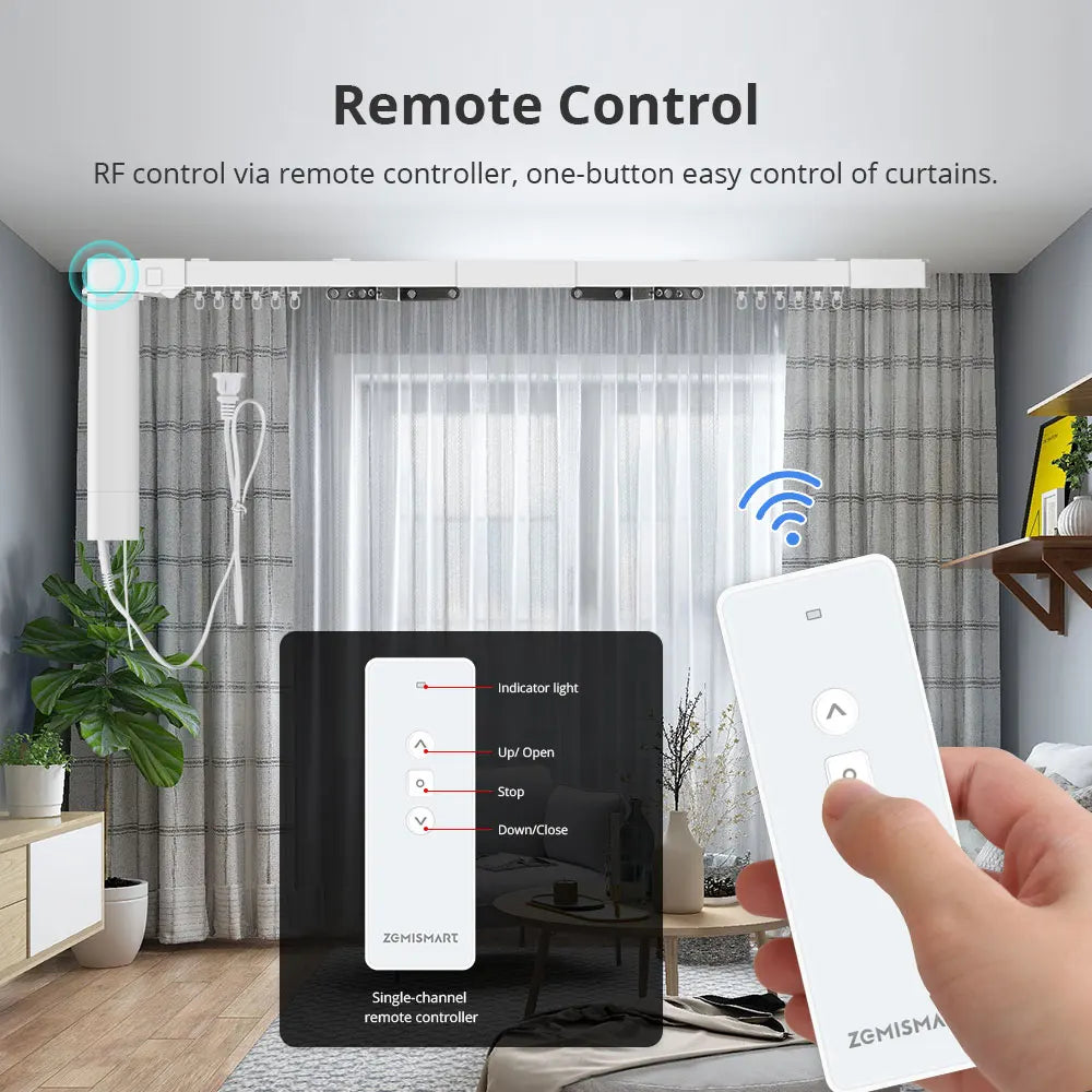 Zemismart Matter Over WiFi Sliding Curtain Track With Smart Motor