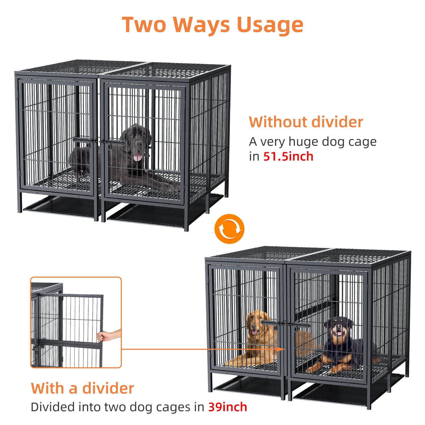 BINGOPAW Heavy Duty Metal Dog Cage With Tray Divider