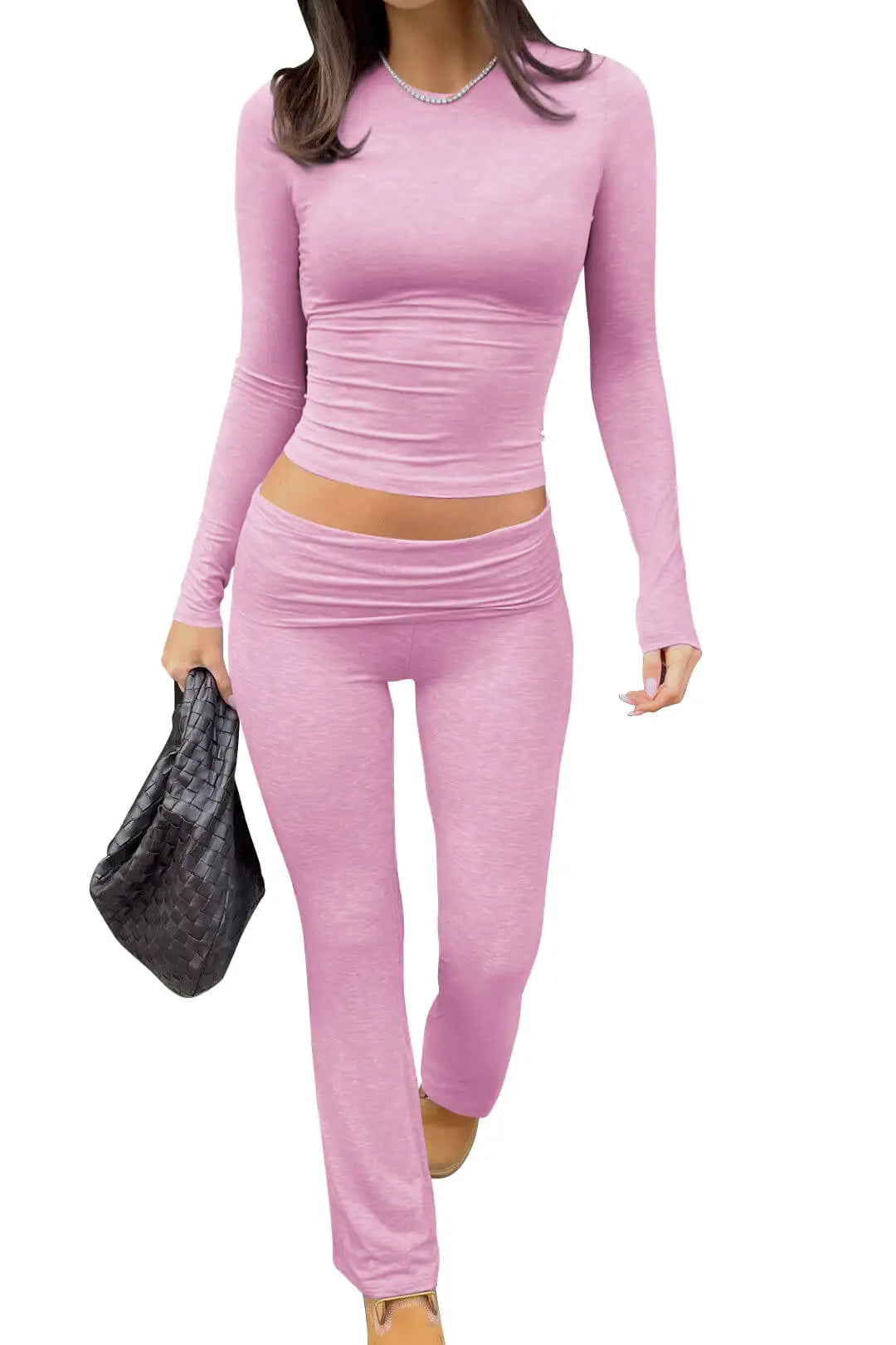 NONECN Women's Yoga Two-Piece Set Long Sleeve Wide-Leg Activewear