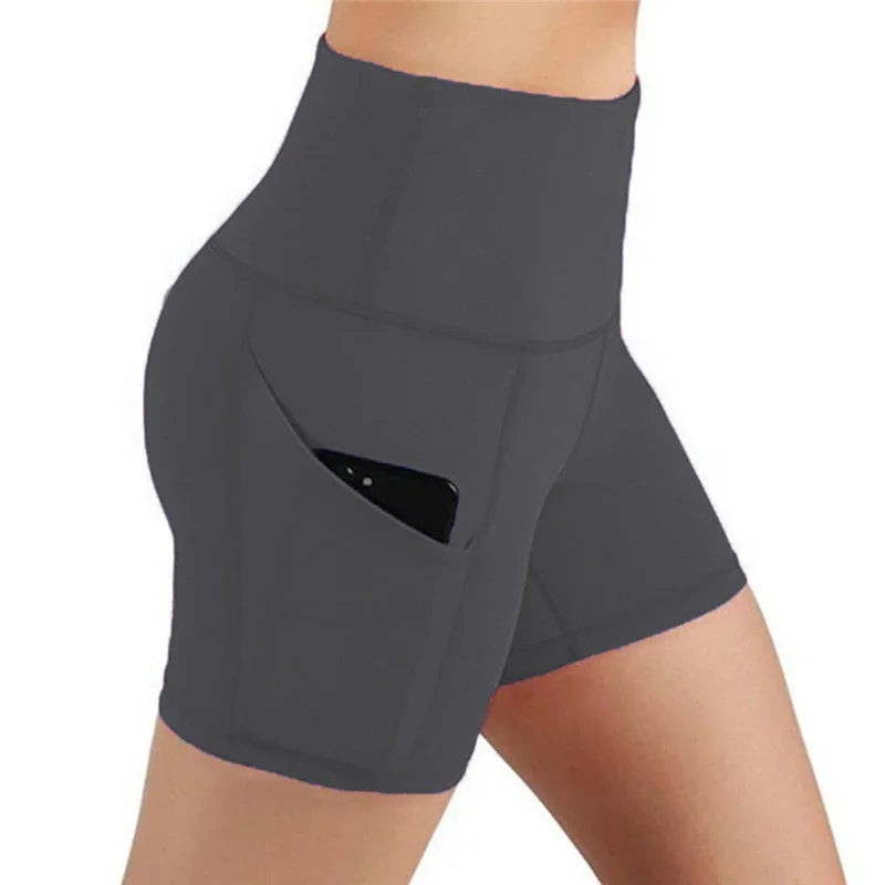 Women High Waist Yoga Shorts With Phone Pocket For Workout