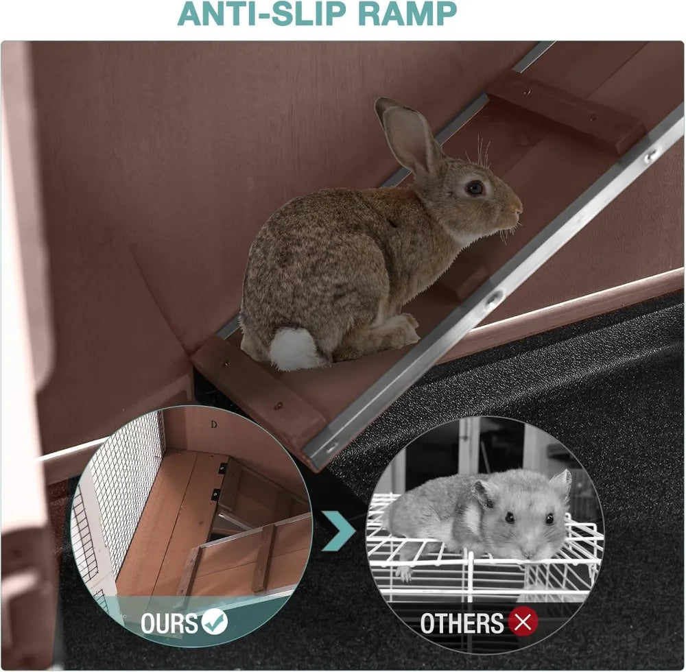 Wooden Rabbit Hutch For Guinea Pigs With Sliding Plastic Trays