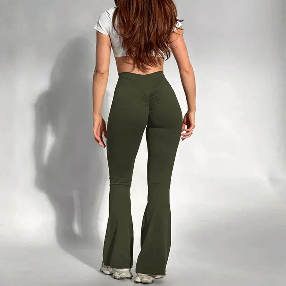 Women's High Waisted Tummy Control Yoga Trousers Wide-Leg With Pockets