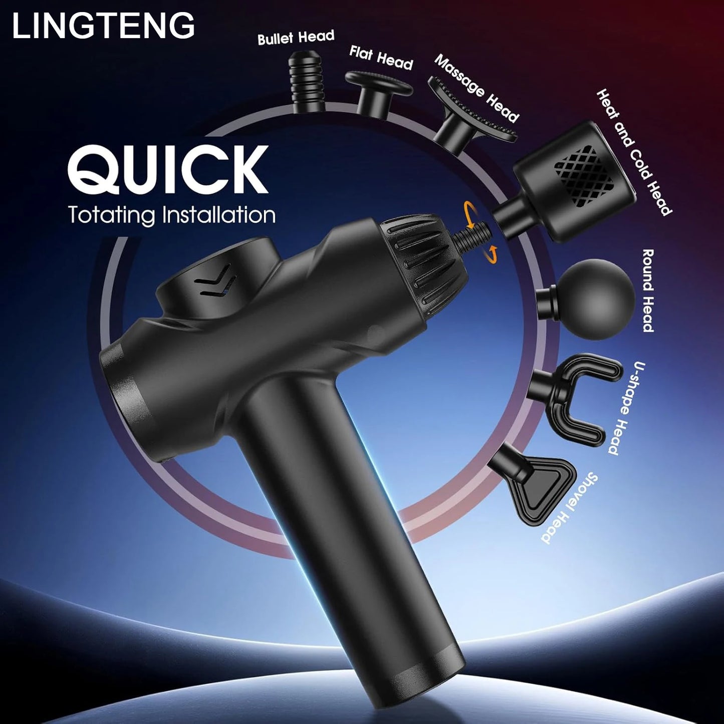 LINGTENG EM9 Massage Gun Back Neck 7 Heads Hot Cold