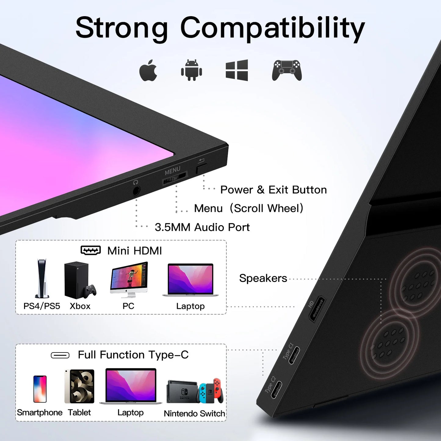 WUAWEB Portable Monitor 1080p USB C HDMI HDR External Screen