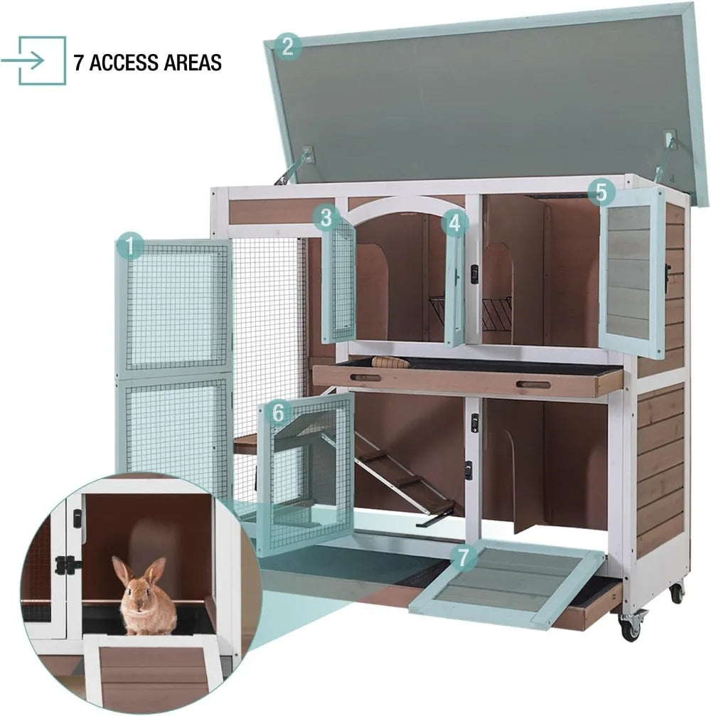 Wooden Rabbit Hutch For Guinea Pigs With Sliding Plastic Trays