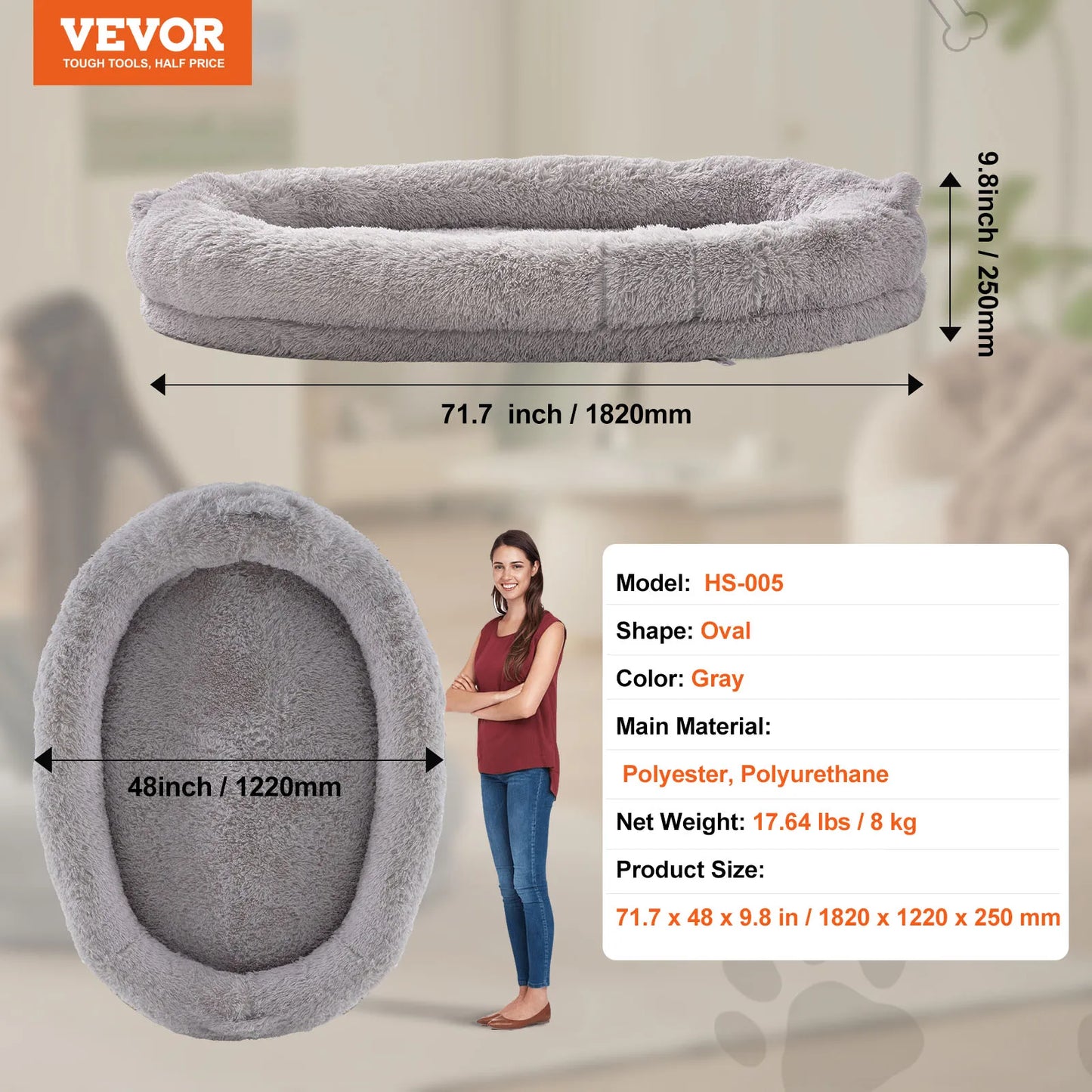 SucceBuy Orthopedic Human Dog Bed With Washable Fur Cover