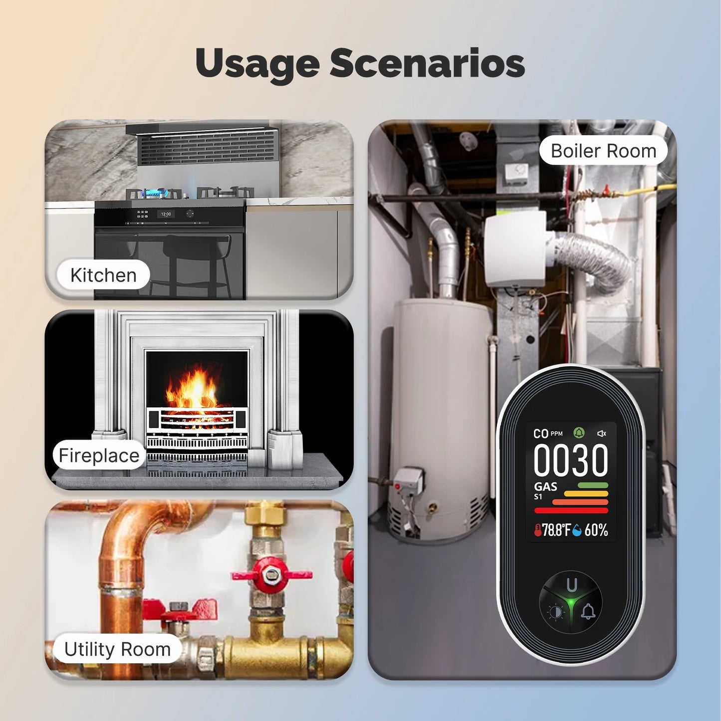 MOES 4-In-1 Carbon Monoxide and Gas Detector With Temperature Sensor