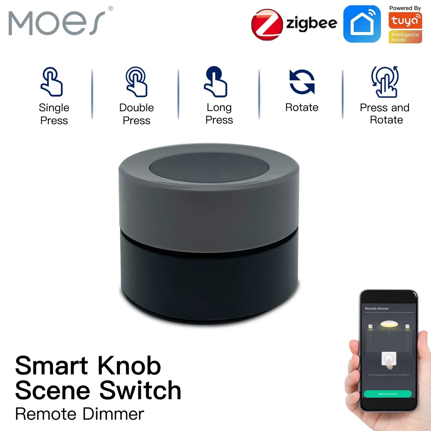 MOES Tuya ZigBee Smart Knob Switch Wireless Scene Controller