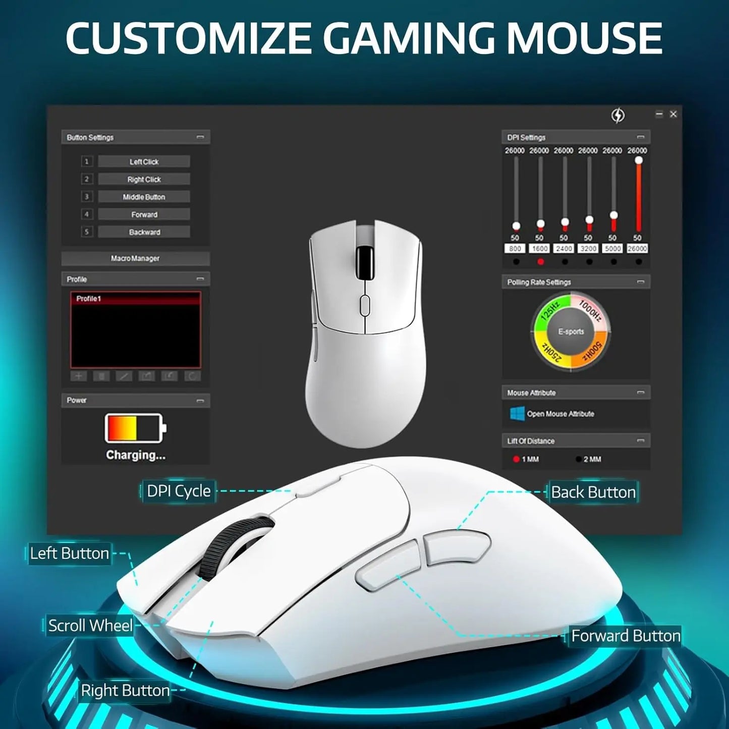 Attack Shark R1 Wireless Gaming Mouse Tri Mode Connectivity