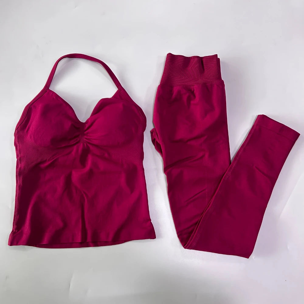 No Logo Seamless Gym Set For Women High Waist Leggings