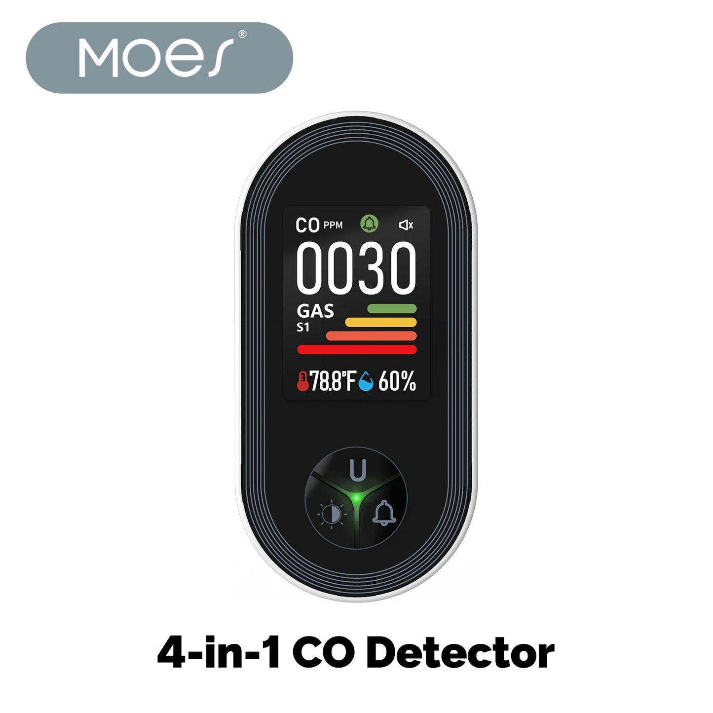 MOES 4-In-1 Carbon Monoxide and Gas Detector With Temperature Sensor