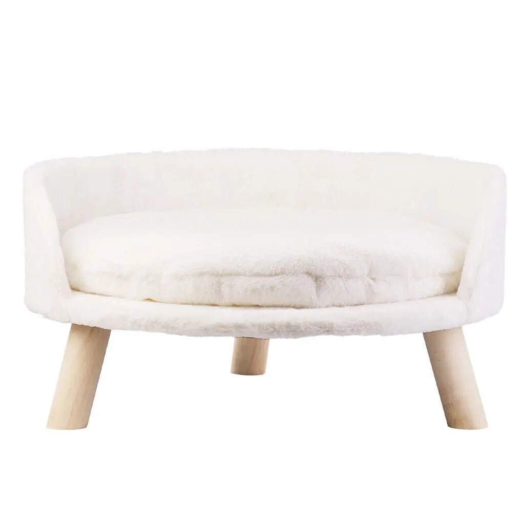 Soft Plush Cat Bed With Wooden Legs For Small Pets