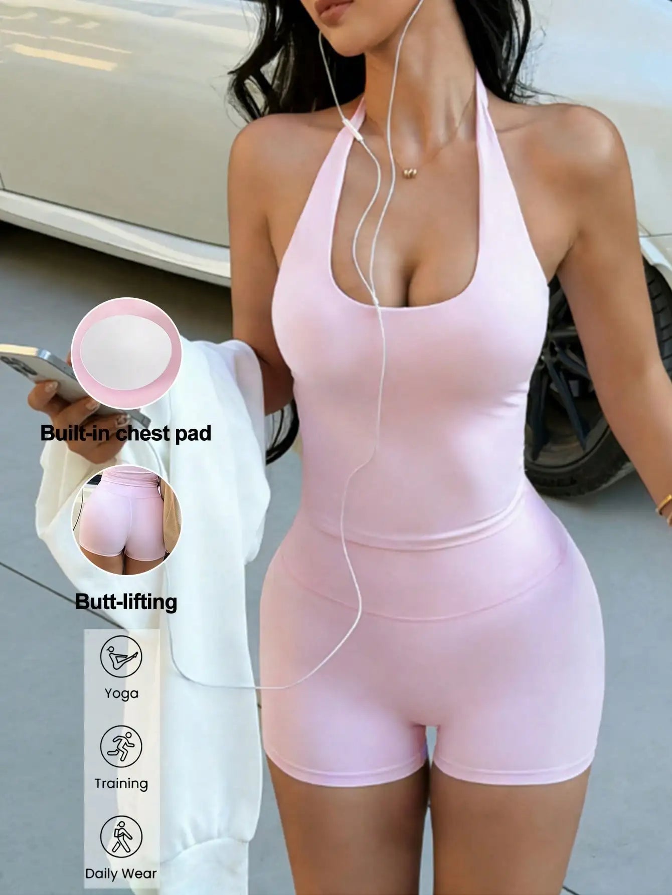 Women's Summer Two Piece Padded Crop Top Set Backless